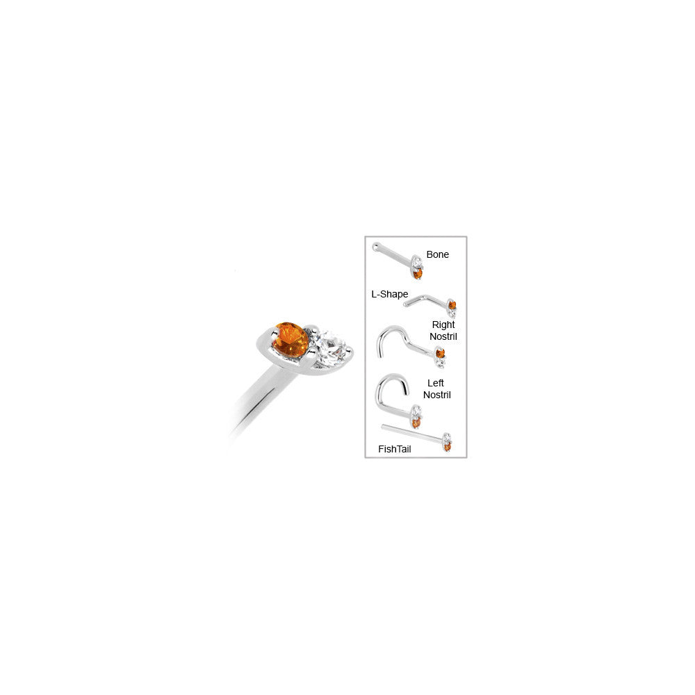 BodyCandy 14k White Gold Orange 1.5mm CZ Marquise Nose Ring — in-use photo
