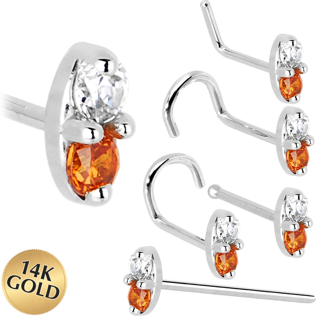 BodyCandy 14k White Gold Orange 1.5mm CZ Marquise Nose Ring — main product shot