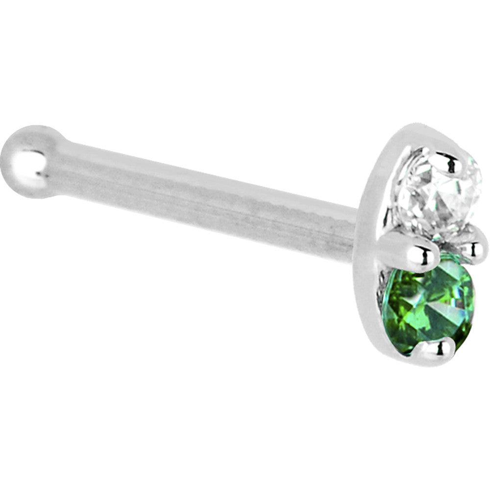 BodyCandy 14k White Gold Green 1.5mm CZ Marquise Nose Ring — detail close-up