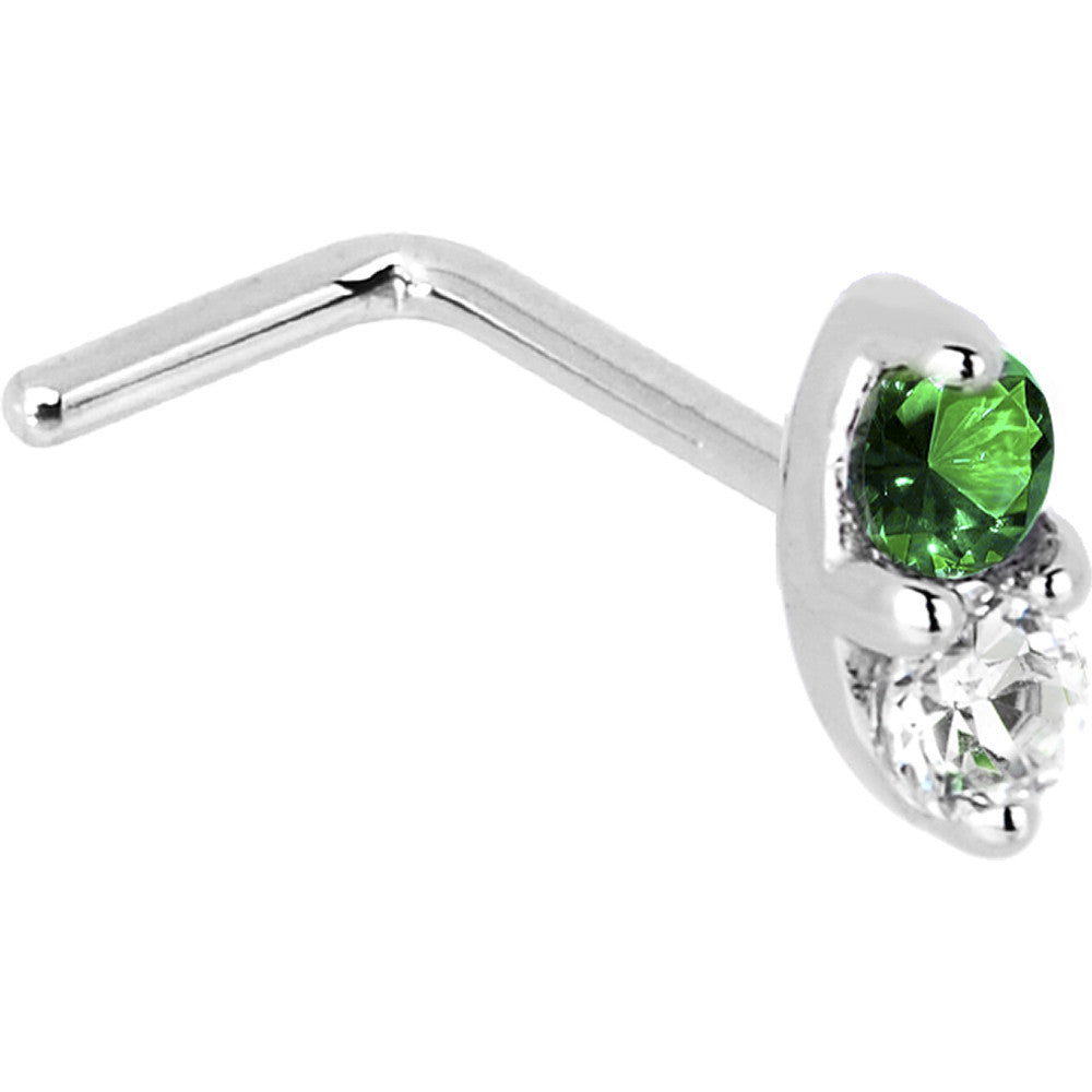 BodyCandy 14k White Gold Green 1.5mm CZ Marquise Nose Ring — side view