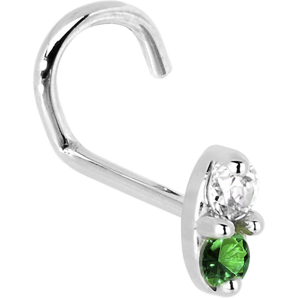 BodyCandy 14k White Gold Green 1.5mm CZ Marquise Nose Ring — back view