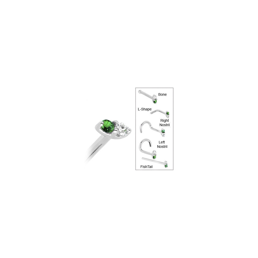 BodyCandy 14k White Gold Green 1.5mm CZ Marquise Nose Ring — in-use photo