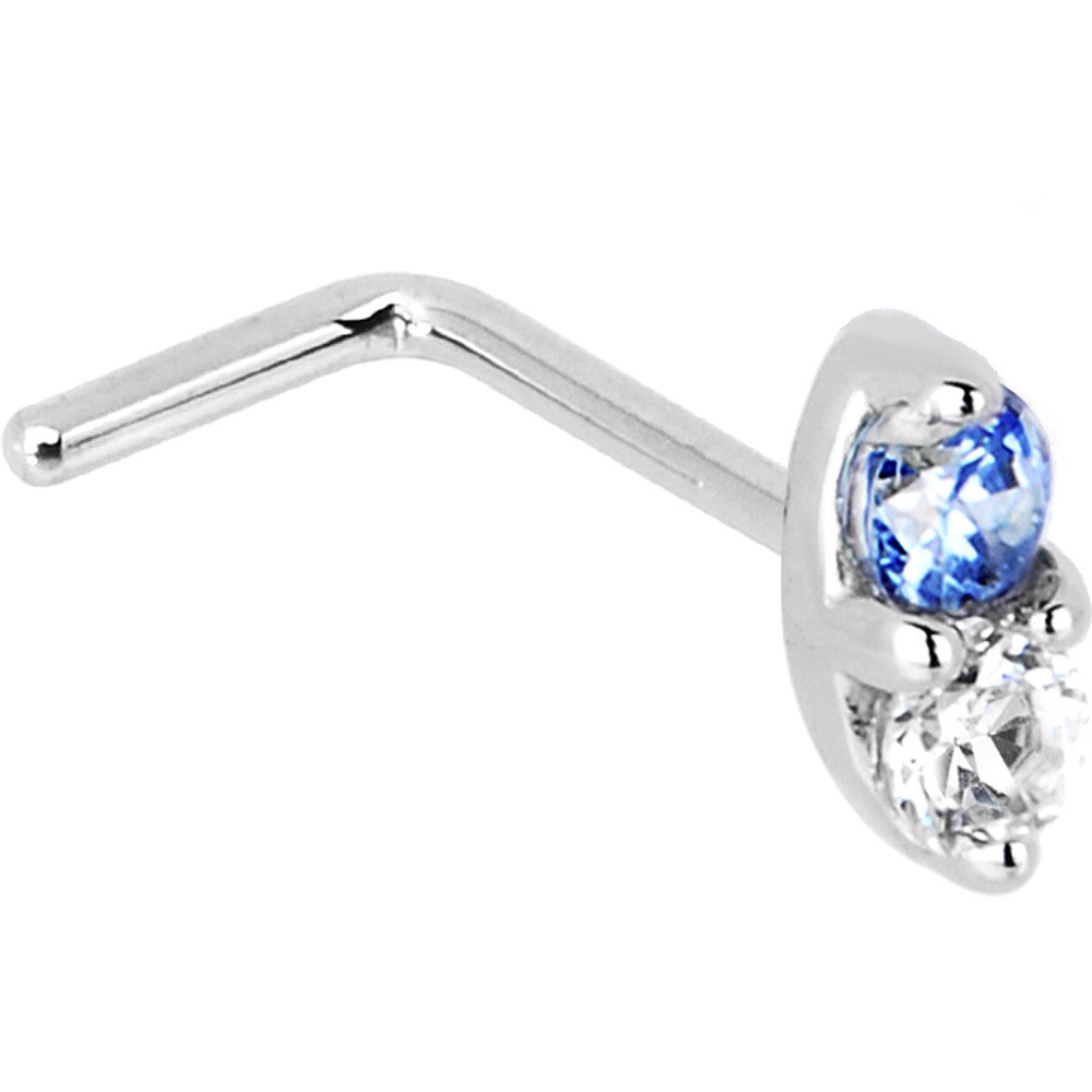 BodyCandy 14k White Gold Arctic Blue 1.5mm CZ Marquise Nose Ring — back view