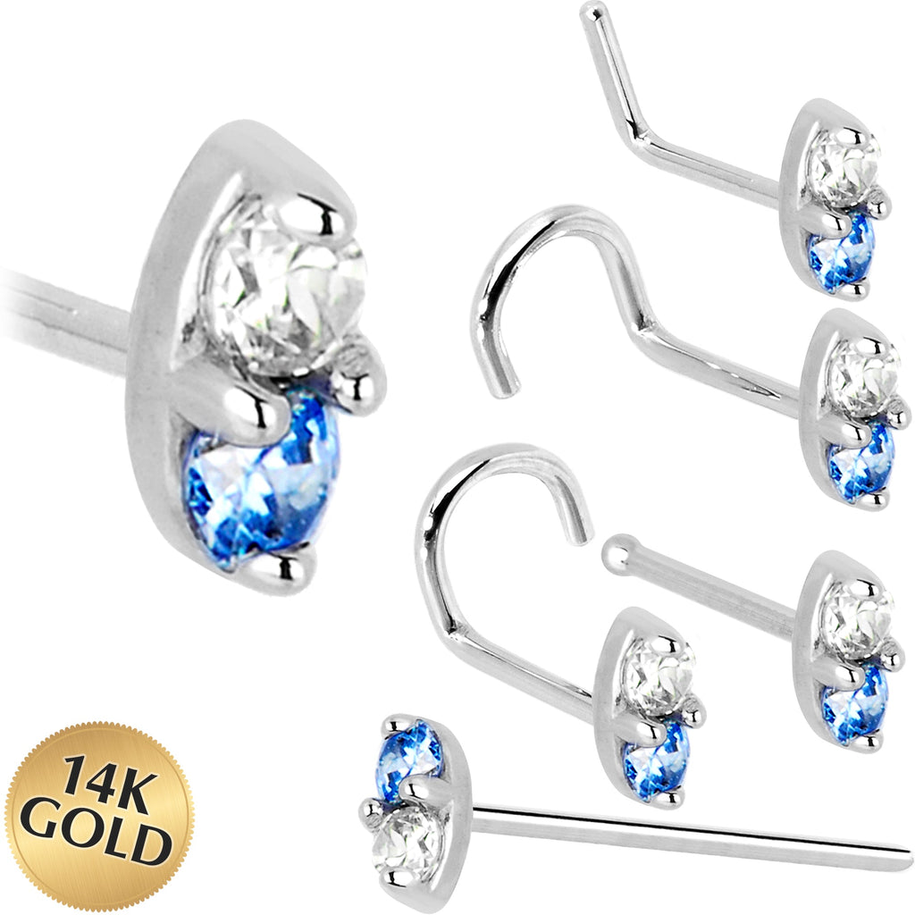 BodyCandy 14k White Gold Arctic Blue 1.5mm CZ Marquise Nose Ring — main product shot