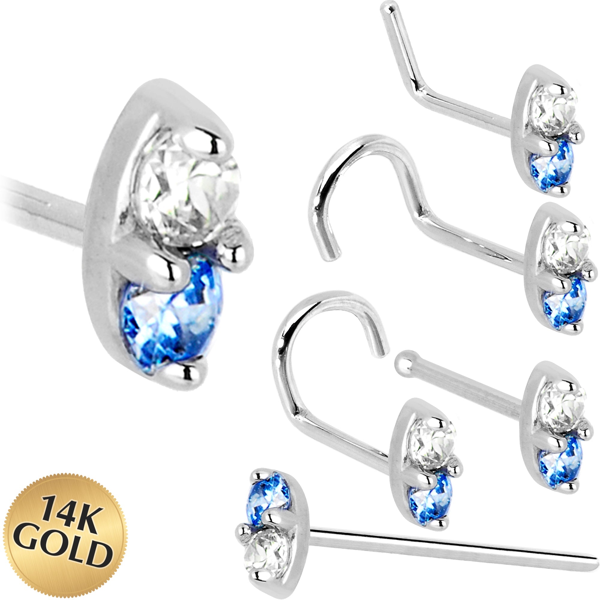 BodyCandy 14k White Gold Arctic Blue 1.5mm CZ Marquise Nose Ring — main product shot