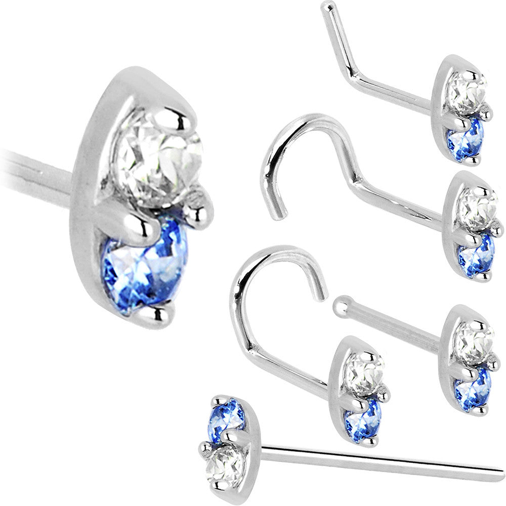 BodyCandy 14k White Gold Arctic Blue 1.5mm CZ Marquise Nose Ring — detail close-up