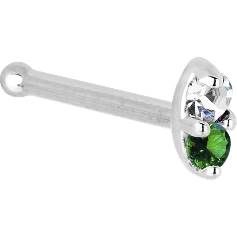 BodyCandy 14k White Gold 1.5mm Genuine Emerald Diamond Marquise Nose Ring — detail close-up