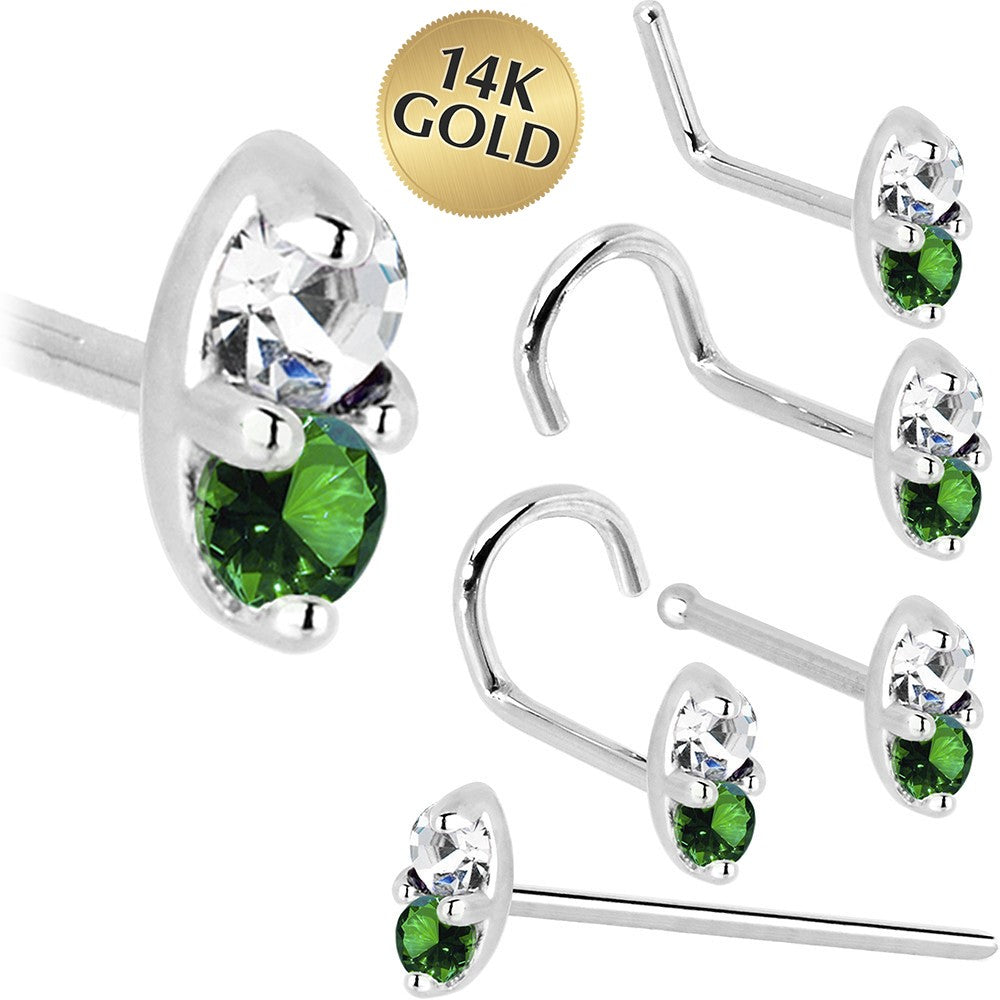 BodyCandy 14k White Gold 1.5mm Genuine Emerald Diamond Marquise Nose Ring — main product shot