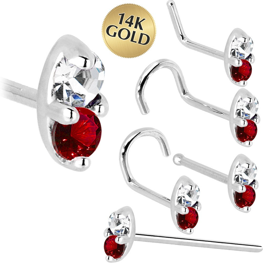 BodyCandy 14k White Gold 1.5mm Genuine Ruby Diamond Marquise Nose Ring — main product shot