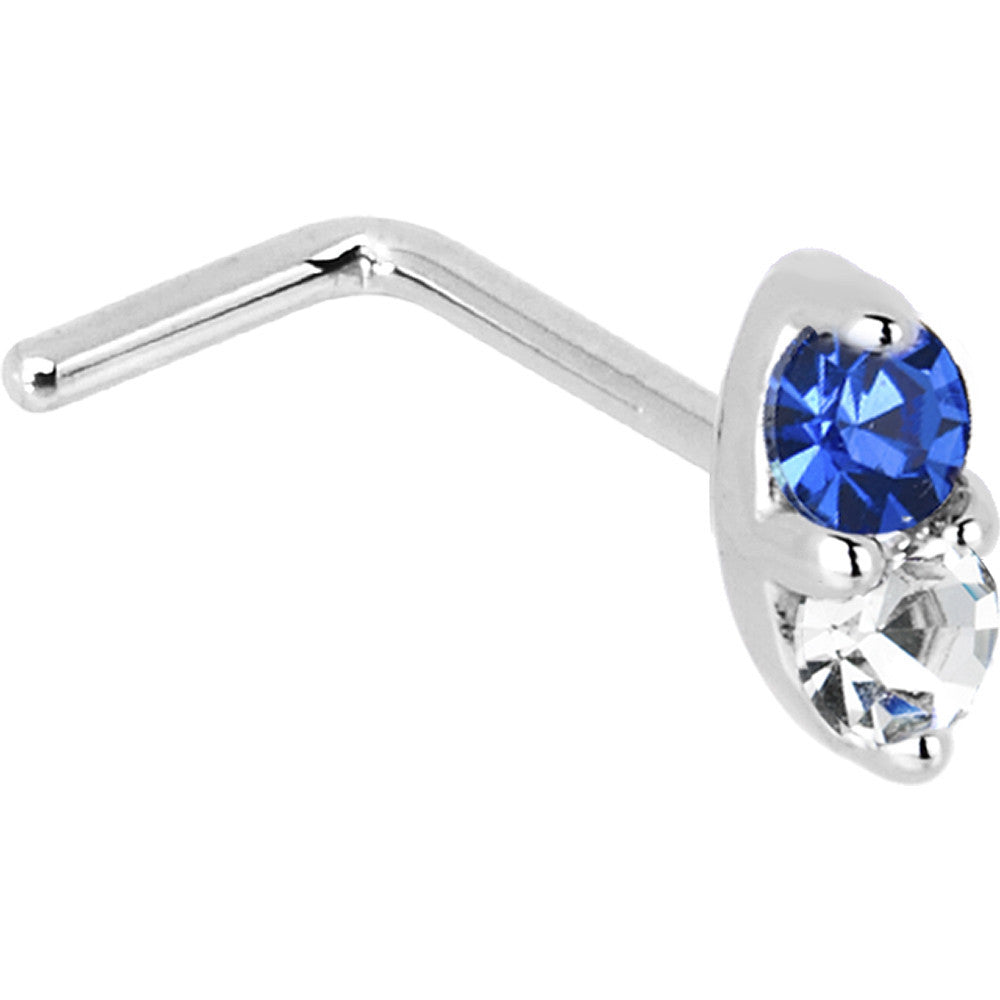 BodyCandy 14k White Gold 1.5mm Genuine Blue Sapphire Diamond Marquise Nose Ring — side view