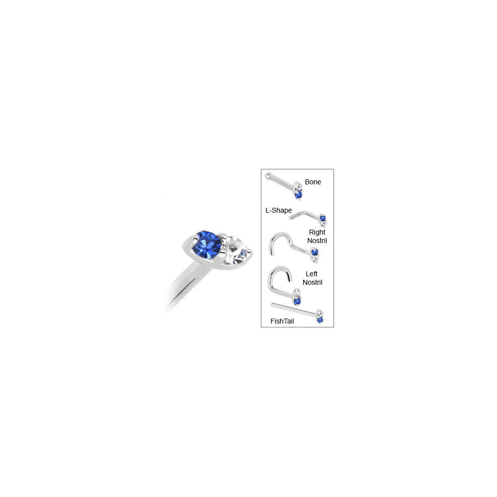 BodyCandy 14k White Gold 1.5mm Genuine Blue Sapphire Diamond Marquise Nose Ring — in-use photo