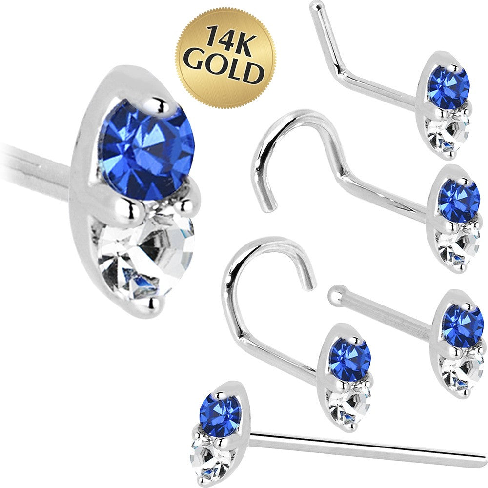 BodyCandy 14k White Gold 1.5mm Genuine Blue Sapphire Diamond Marquise Nose Ring — main product shot