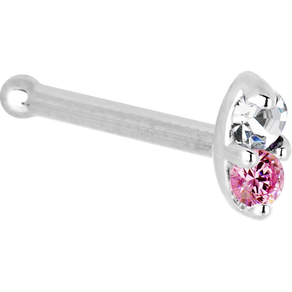 BodyCandy 14k White Gold 1.5mm Genuine Pink Sapphire Diamond Marquise Nose Ring — detail close-up