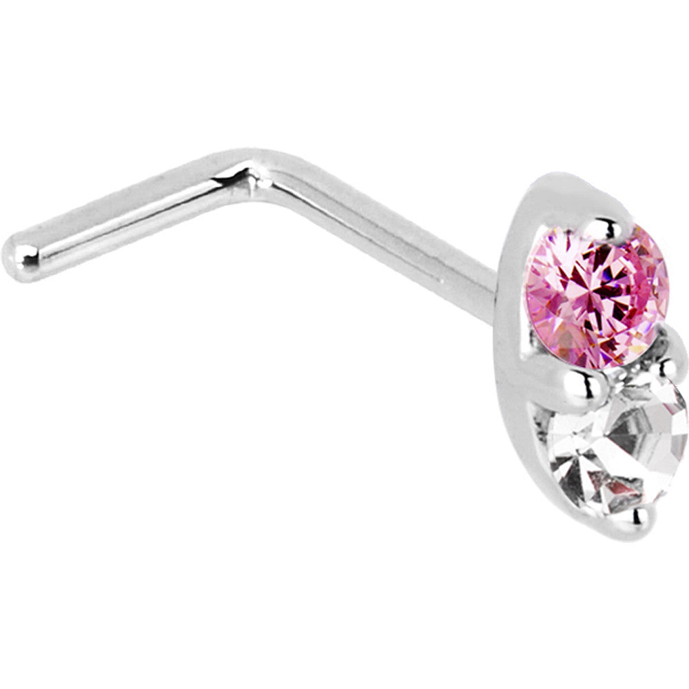 BodyCandy 14k White Gold 1.5mm Genuine Pink Sapphire Diamond Marquise Nose Ring — side view