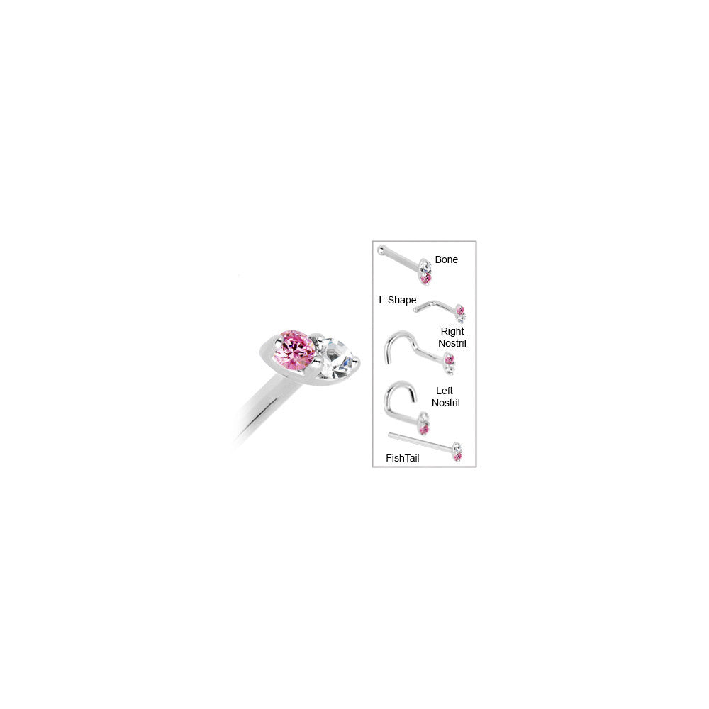 BodyCandy 14k White Gold 1.5mm Genuine Pink Sapphire Diamond Marquise Nose Ring — in-use photo
