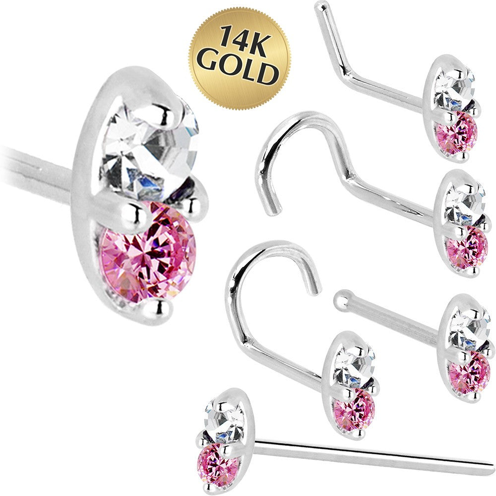 BodyCandy 14k White Gold 1.5mm Genuine Pink Sapphire Diamond Marquise Nose Ring — main product shot