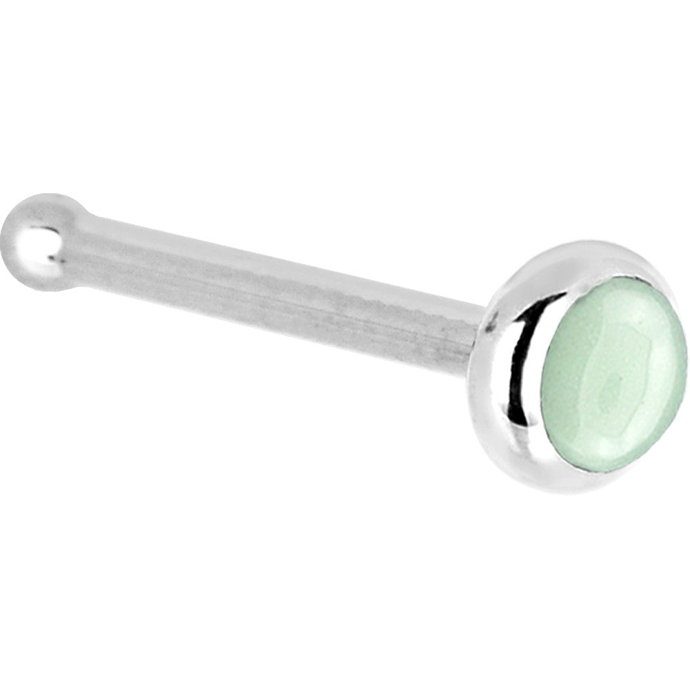 BodyCandy Solid 14K White Gold 2mm Aventurine Quartz Nose Ring — detail close-up