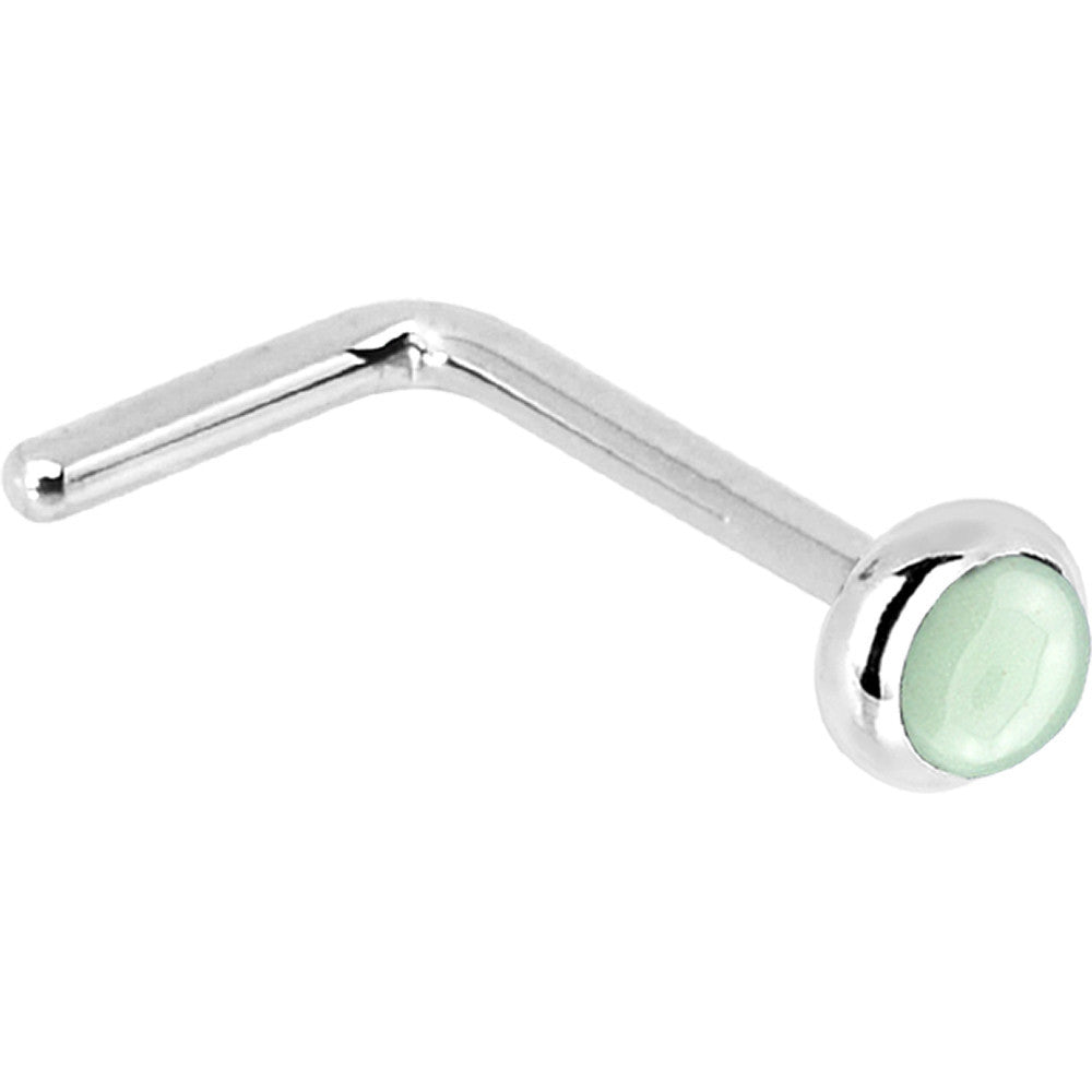 BodyCandy Solid 14K White Gold 2mm Aventurine Quartz Nose Ring — side view