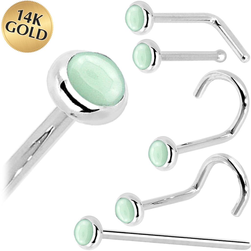 BodyCandy Solid 14K White Gold 2mm Aventurine Quartz Nose Ring — main product shot