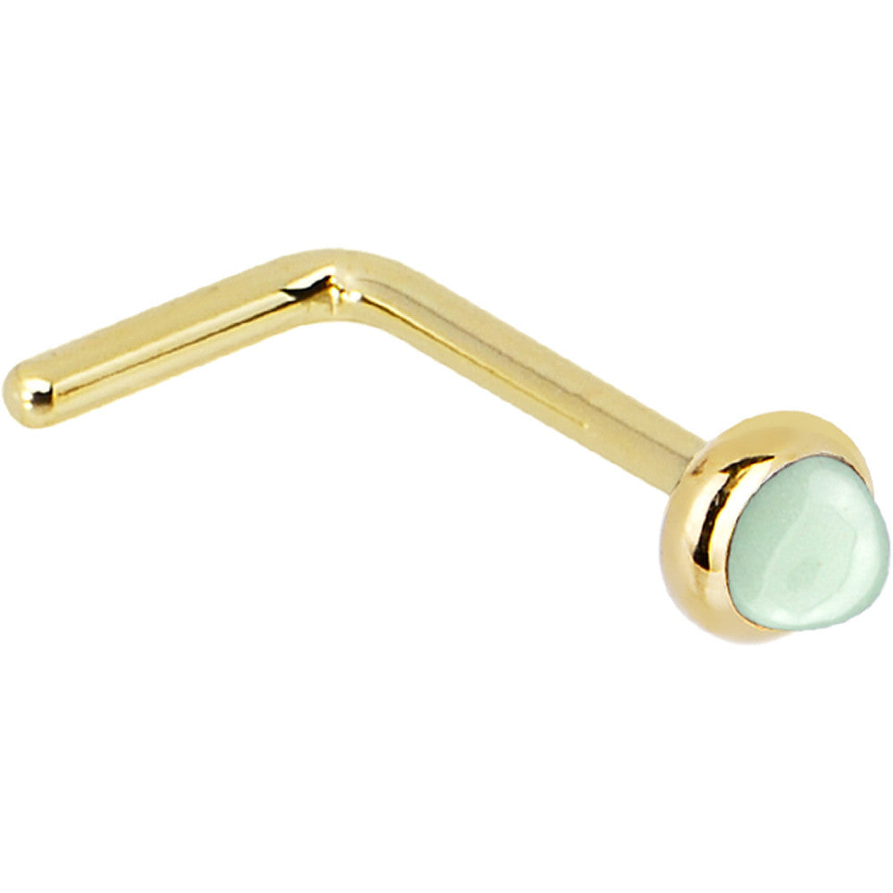 BodyCandy Solid 14K Yellow Gold 2mm Aventurine Quartz Nose Ring — side view