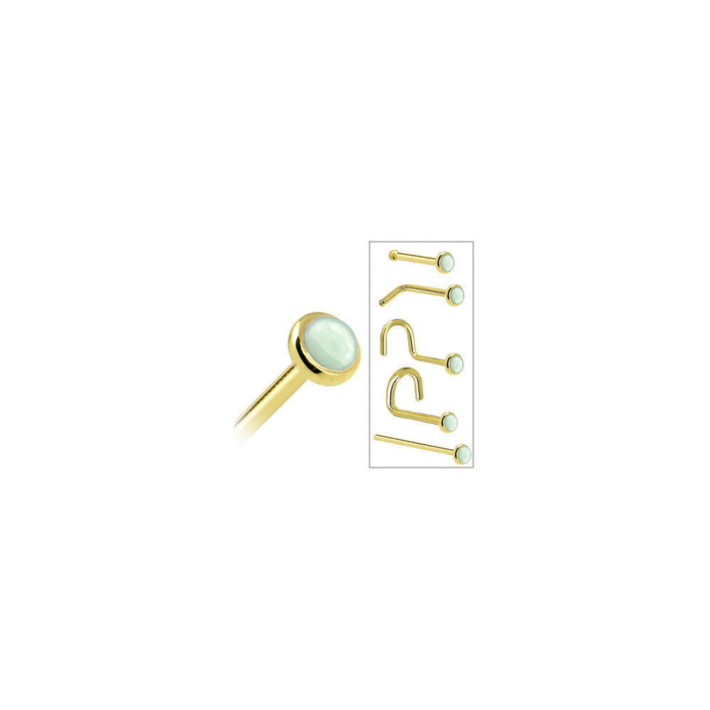 BodyCandy Solid 14K Yellow Gold 2mm Aventurine Quartz Nose Ring — in-use photo