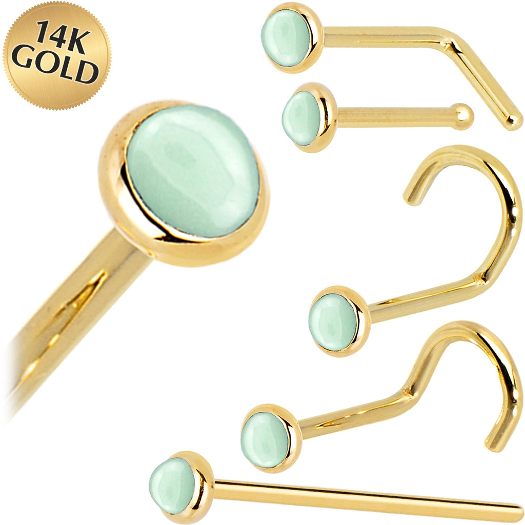 BodyCandy Solid 14K Yellow Gold 2mm Aventurine Quartz Nose Ring — main product shot