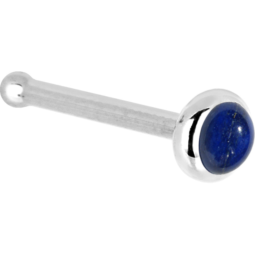 BodyCandy Solid 14K White Gold 2mm Lapis Lazuli Straight Nose Ring — detail close-up