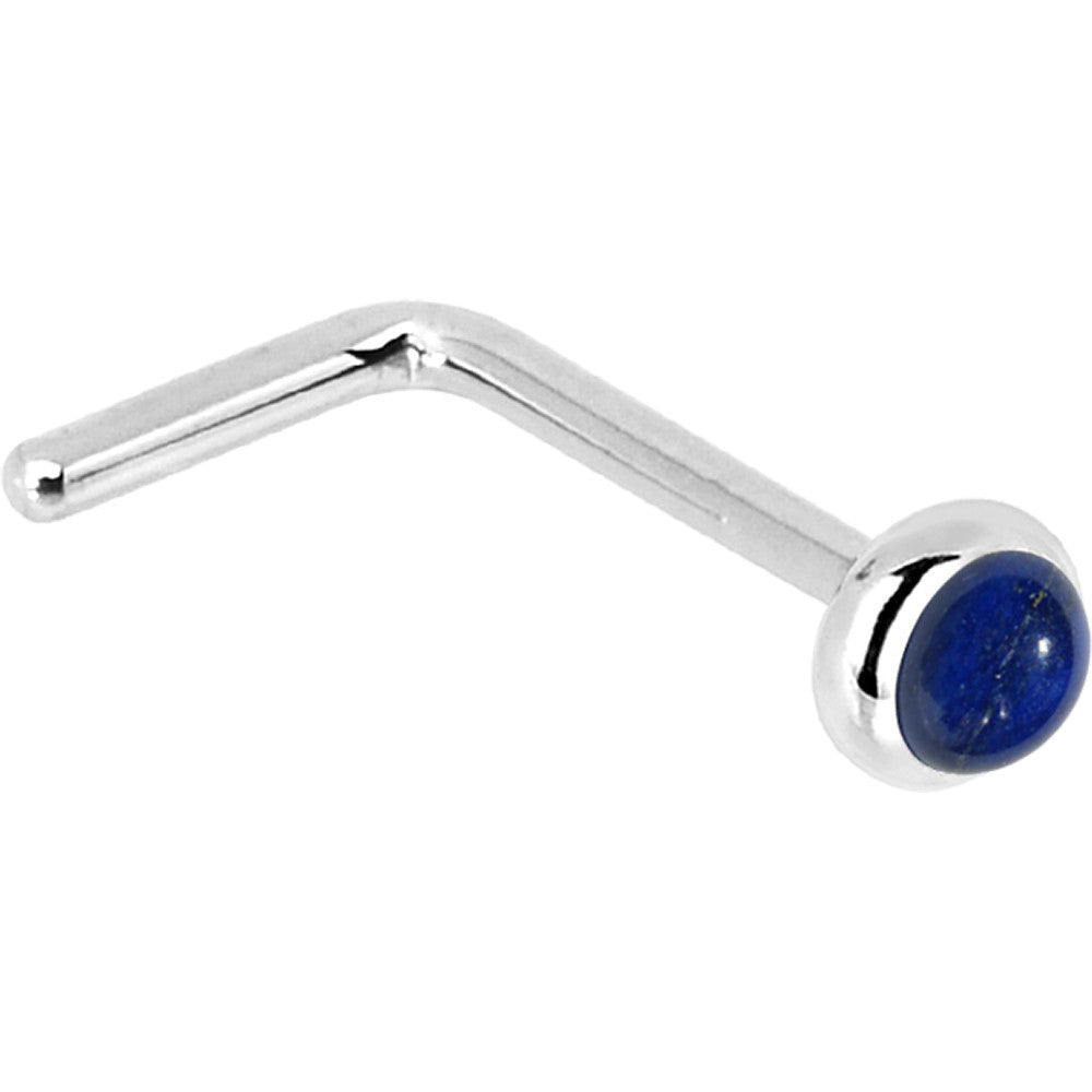 BodyCandy Solid 14K White Gold 2mm Lapis Lazuli Straight Nose Ring — side view