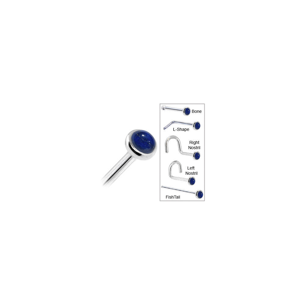 BodyCandy Solid 14K White Gold 2mm Lapis Lazuli Straight Nose Ring — in-use photo