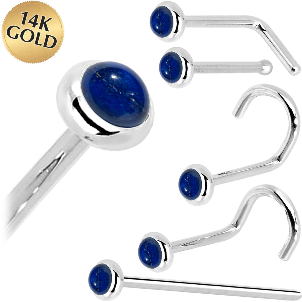 BodyCandy Solid 14K White Gold 2mm Lapis Lazuli Straight Nose Ring — main product shot
