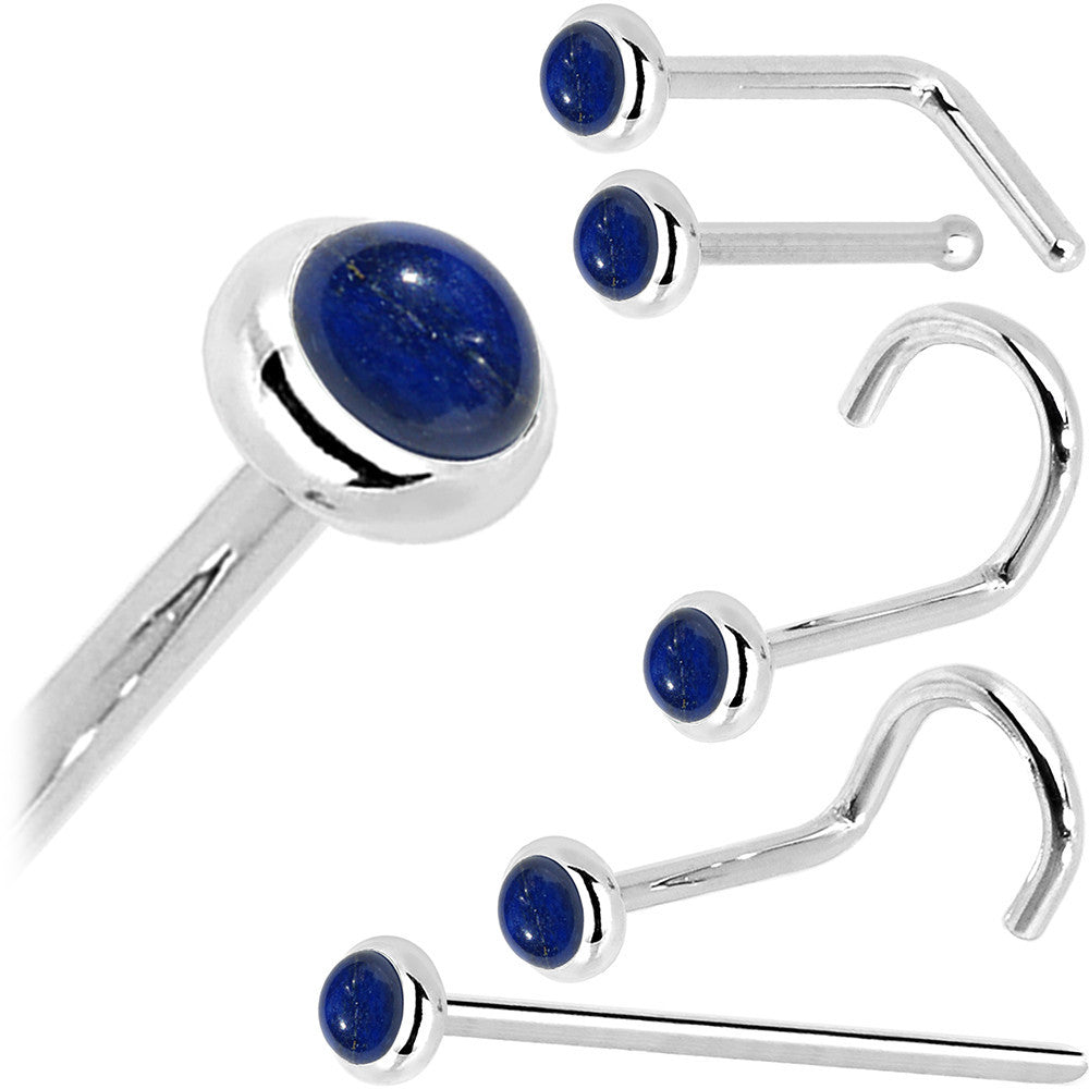 BodyCandy Solid 14K White Gold 2mm Lapis Lazuli Straight Nose Ring — size reference