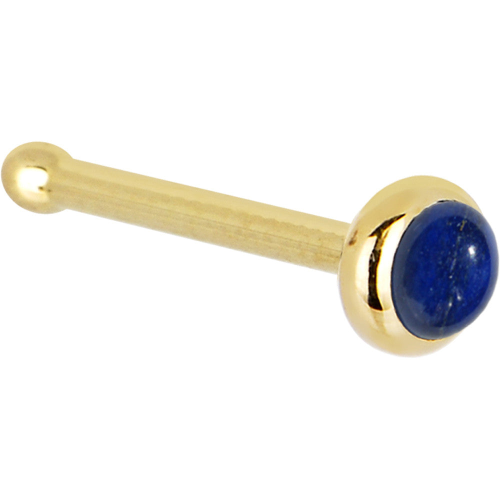BodyCandy Solid 14K Yellow Gold 2mm Lapis Lazuli Straight Nose Ring — detail close-up