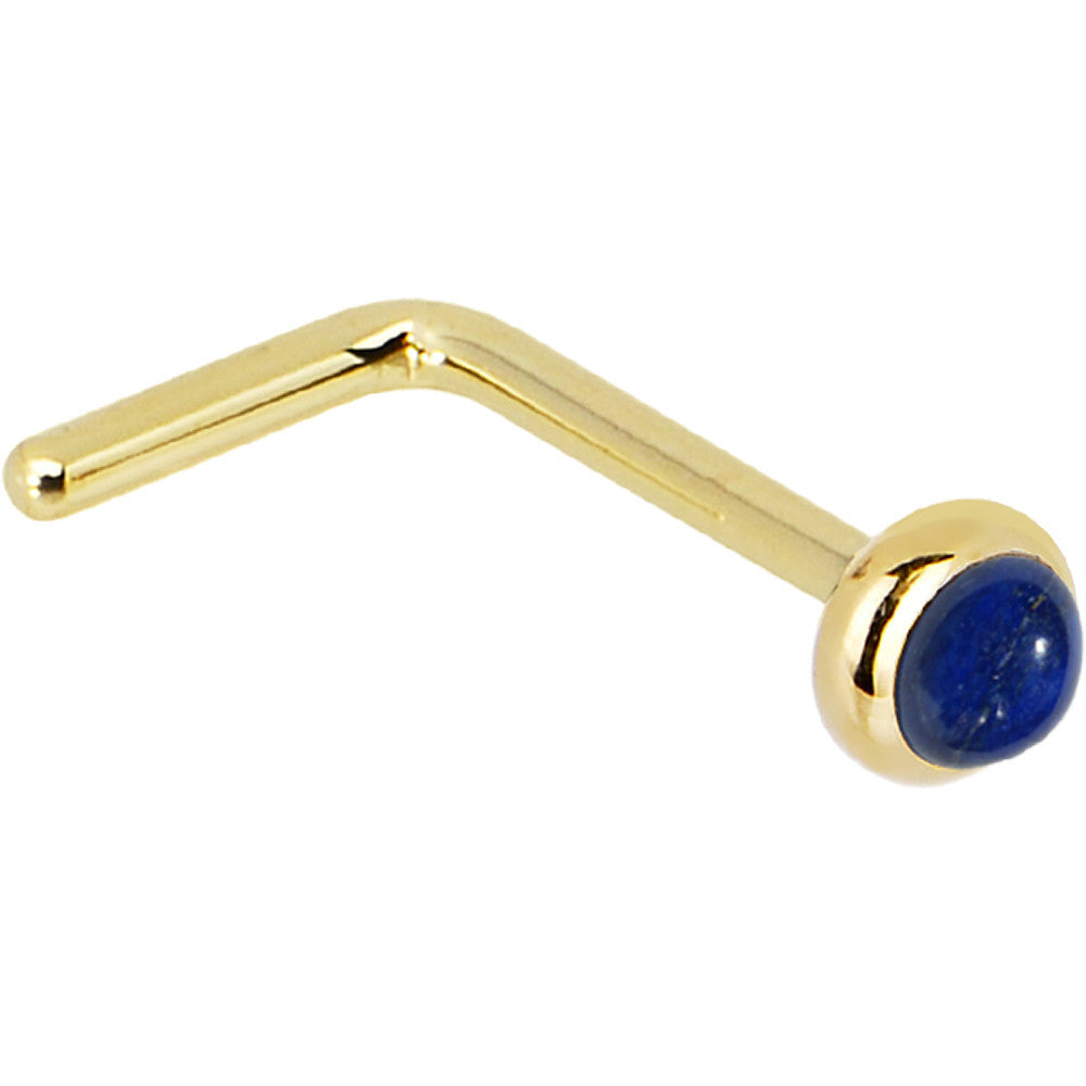 BodyCandy Solid 14K Yellow Gold 2mm Lapis Lazuli Straight Nose Ring — side view