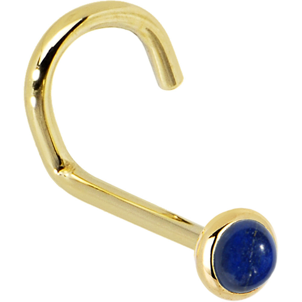 BodyCandy Solid 14K Yellow Gold 2mm Lapis Lazuli Straight Nose Ring — back view
