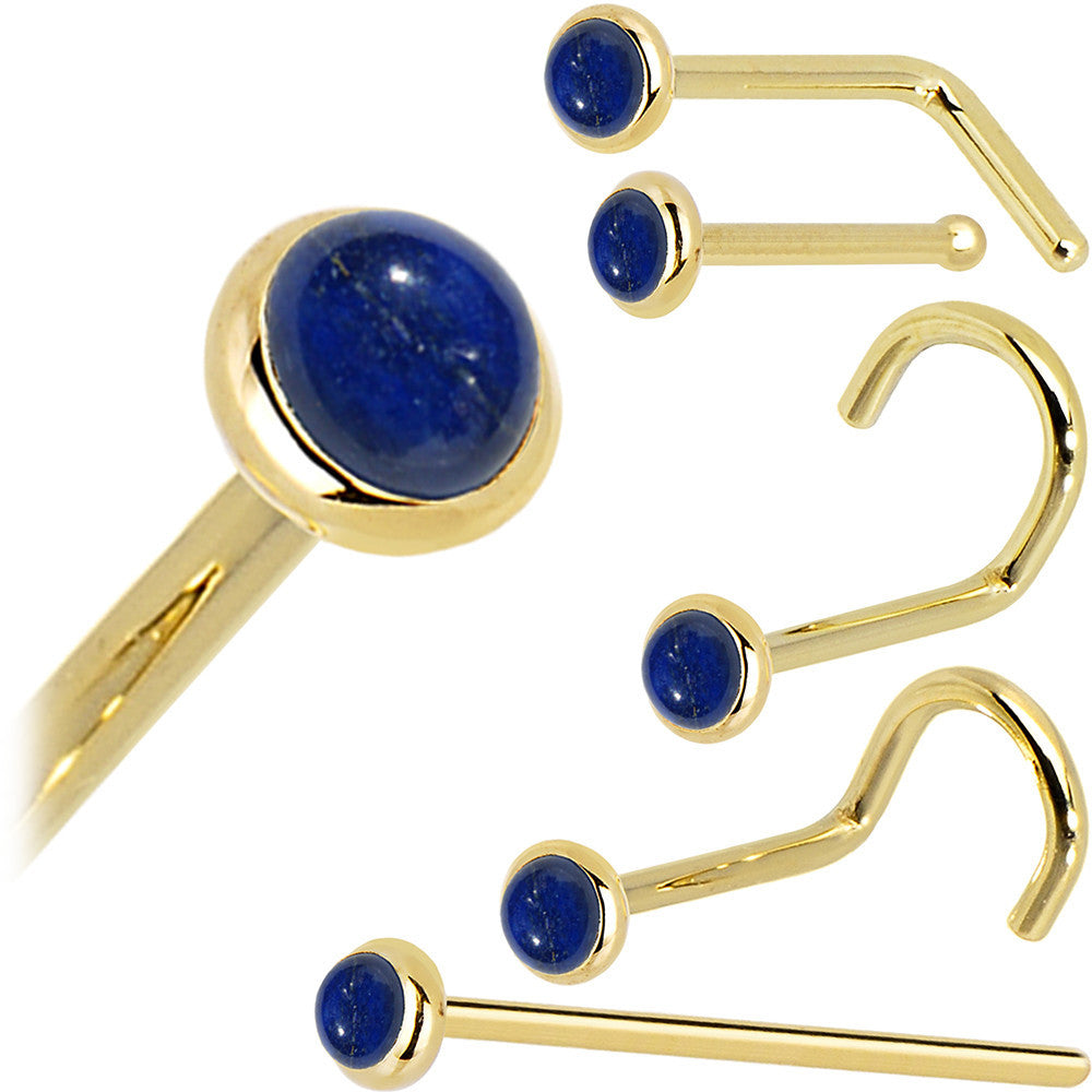 BodyCandy Solid 14K Yellow Gold 2mm Lapis Lazuli Straight Nose Ring — size reference