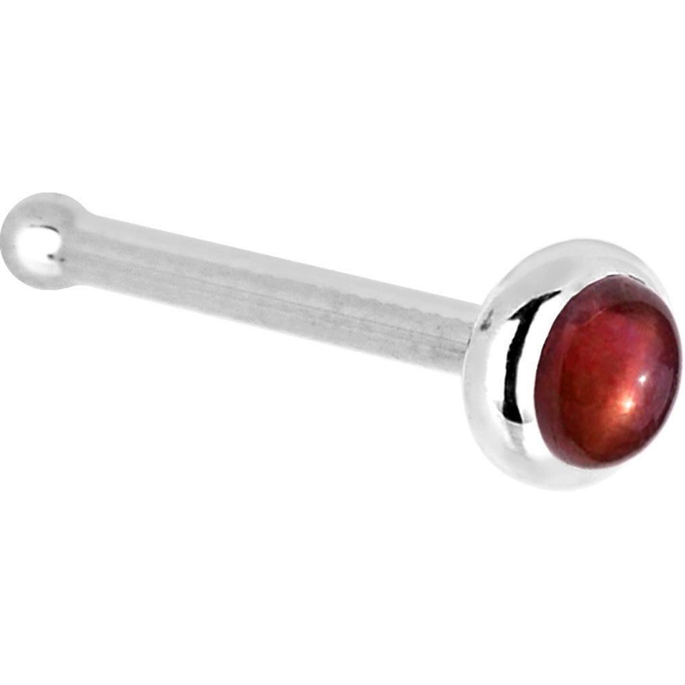 BodyCandy Solid 14K White Gold 2mm Red Garnet Nose Ring — detail close-up