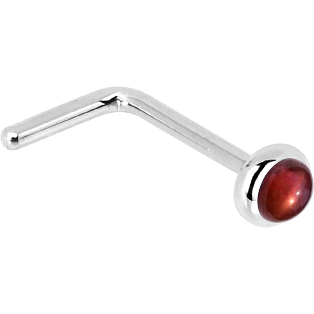 BodyCandy Solid 14K White Gold 2mm Red Garnet Nose Ring — side view