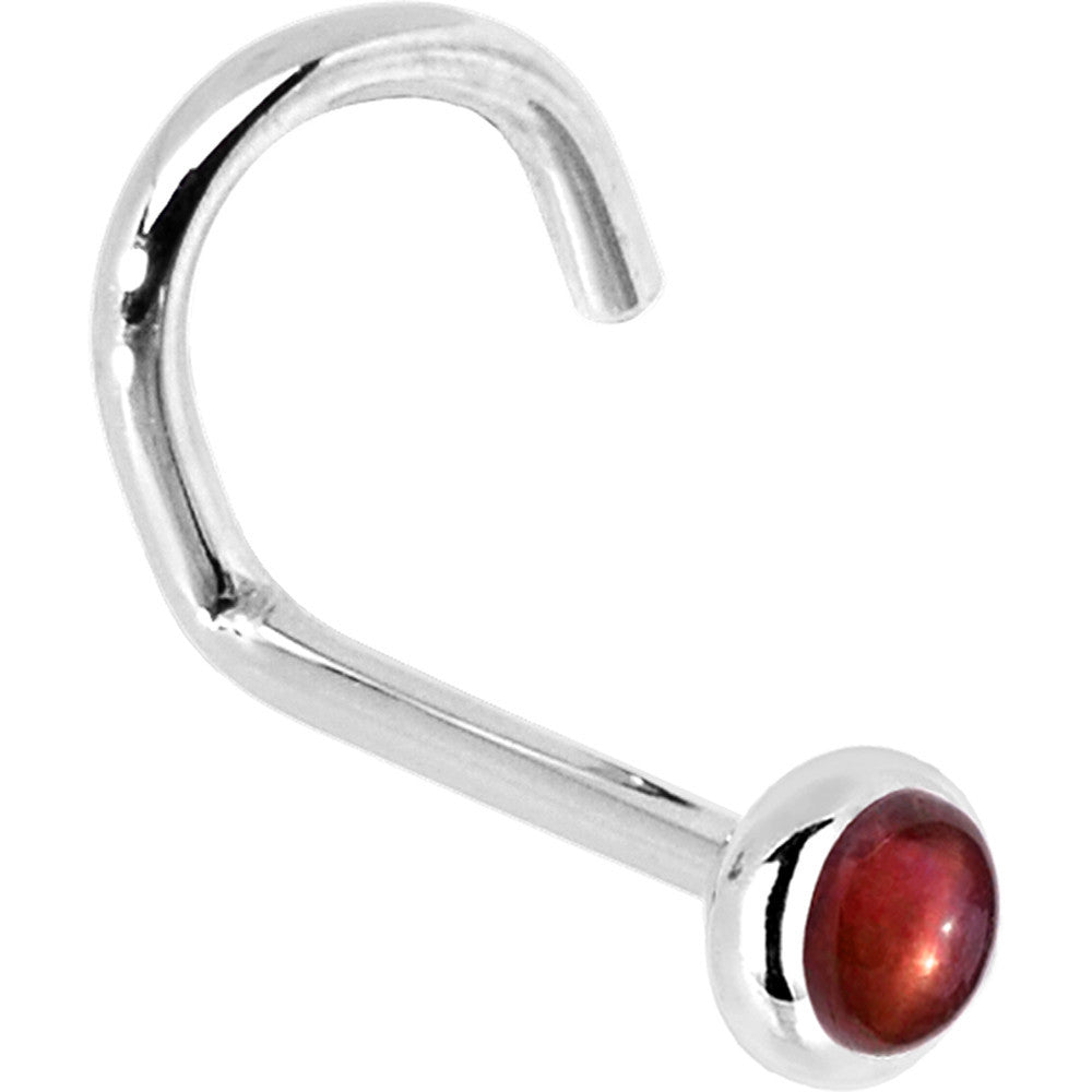 BodyCandy Solid 14K White Gold 2mm Red Garnet Nose Ring — back view