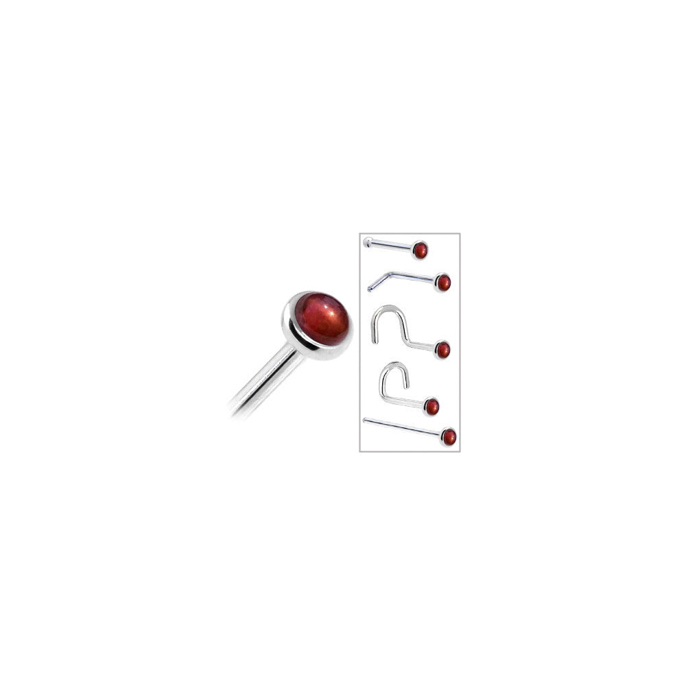 BodyCandy Solid 14K White Gold 2mm Red Garnet Nose Ring — in-use photo