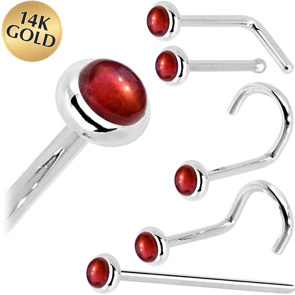 BodyCandy Solid 14K White Gold 2mm Red Garnet Nose Ring — main product shot