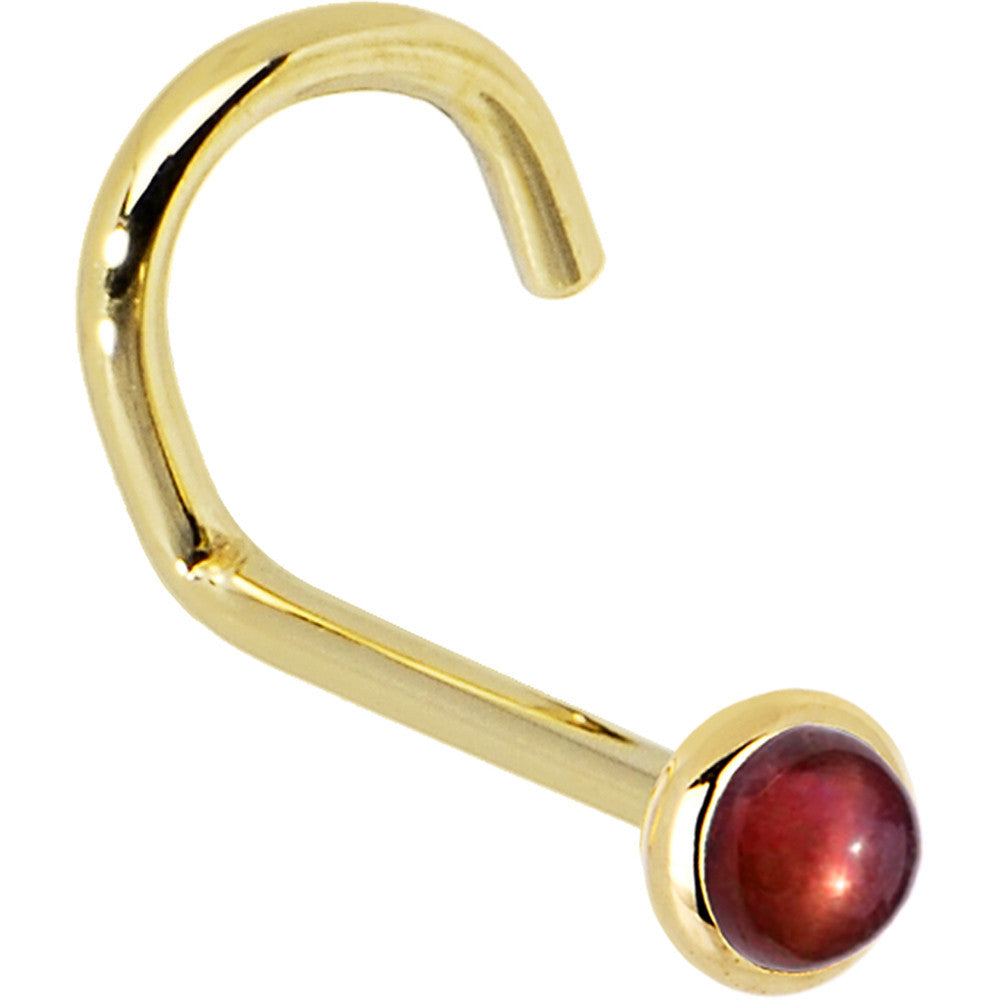 BodyCandy Solid 14K Yellow Gold 2mm Red Garnet Nose Ring — back view