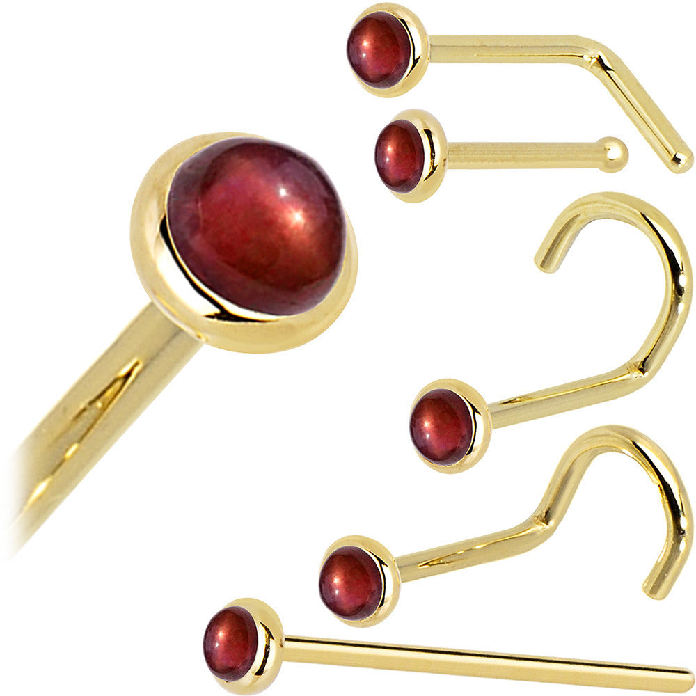 BodyCandy Solid 14K Yellow Gold 2mm Red Garnet Nose Ring — size reference