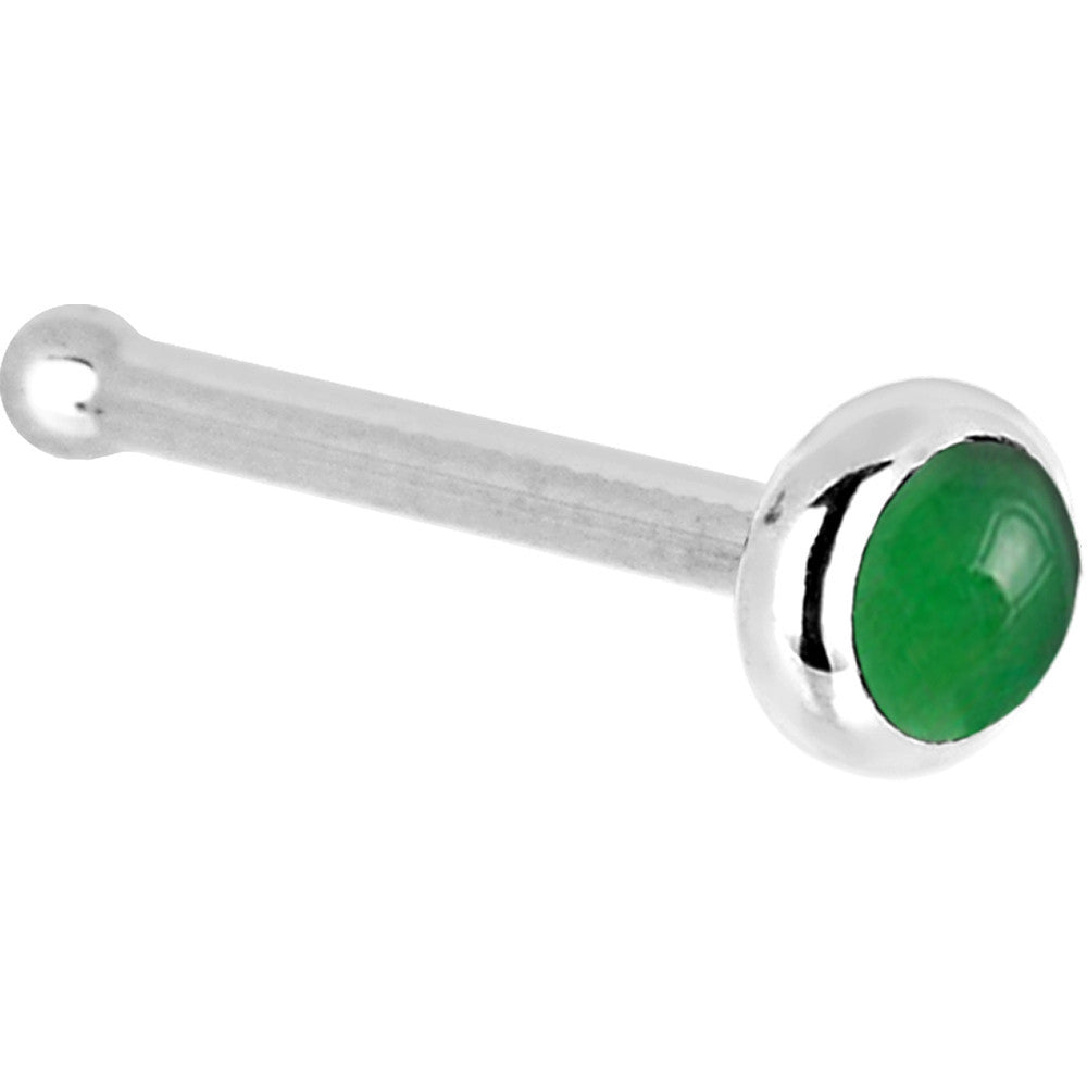 BodyCandy Solid 14K White Gold 2mm Jade Nose Ring — detail close-up
