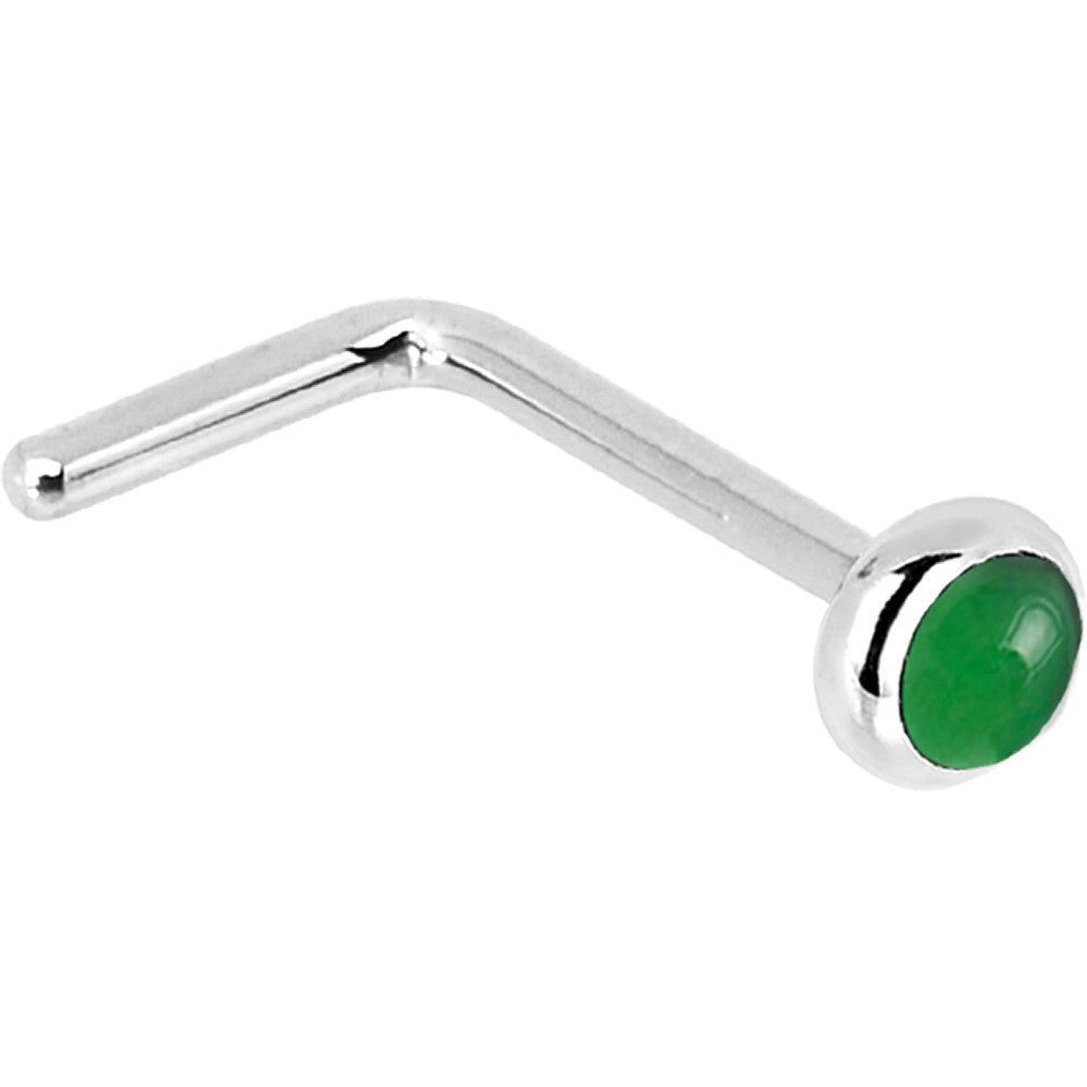 BodyCandy Solid 14K White Gold 2mm Jade Nose Ring — side view
