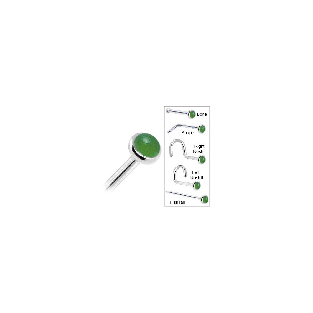 BodyCandy Solid 14K White Gold 2mm Jade Nose Ring — in-use photo