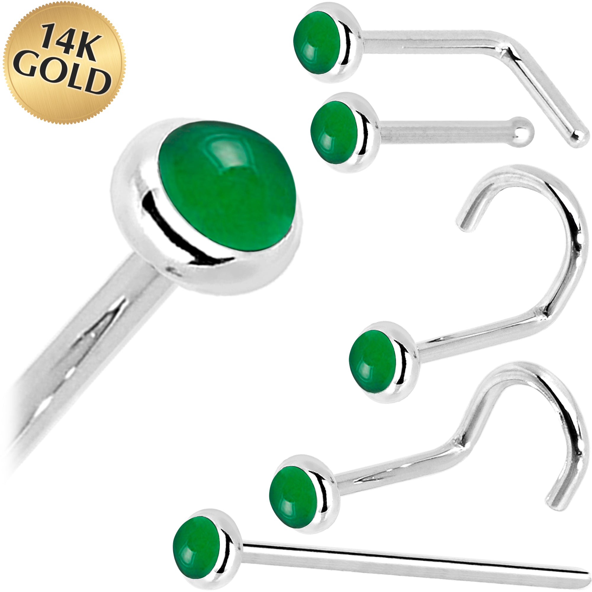 BodyCandy Solid 14K White Gold 2mm Jade Nose Ring — main product shot