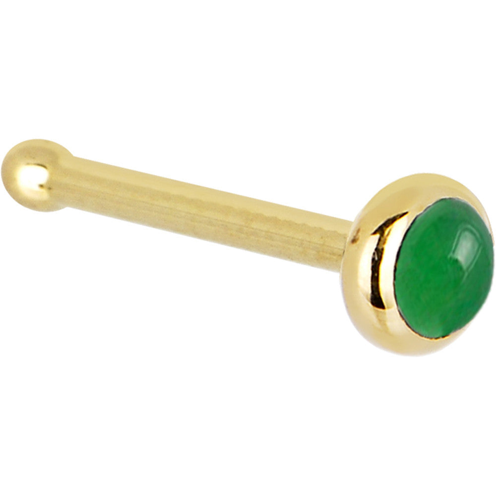 BodyCandy Solid 14K Yellow Gold 2mm Jade Nose Ring — detail close-up