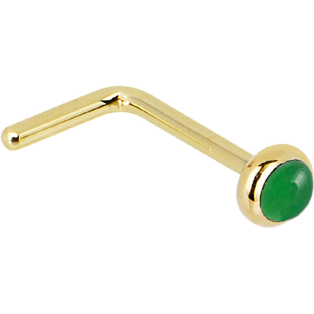 BodyCandy Solid 14K Yellow Gold 2mm Jade Nose Ring — side view