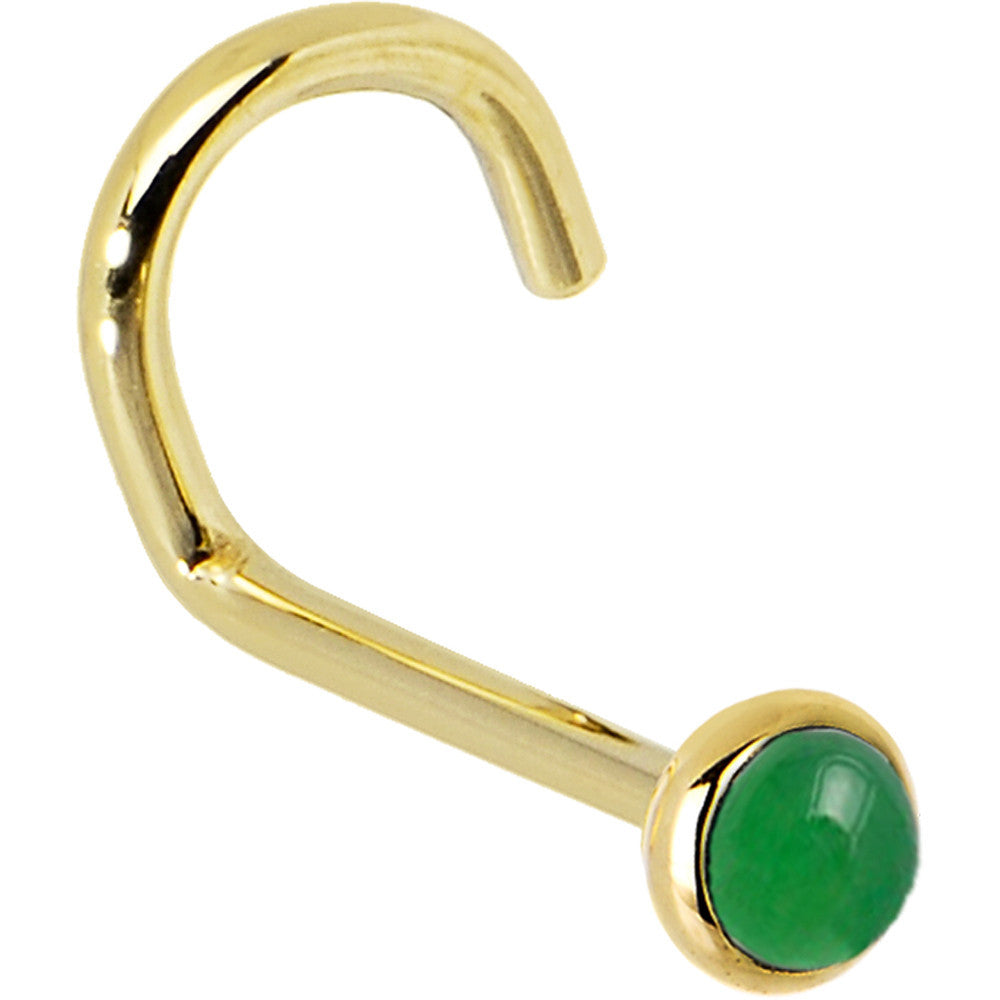 BodyCandy Solid 14K Yellow Gold 2mm Jade Nose Ring — back view