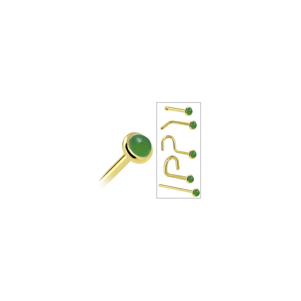 BodyCandy Solid 14K Yellow Gold 2mm Jade Nose Ring — in-use photo